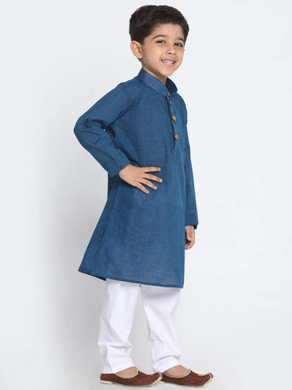 Jbn Creation Boys Pure Cotton Midnight Blue And White Kurta Pyjama Set - Ethnic Elegance For Festivals | Comfortable Traditional