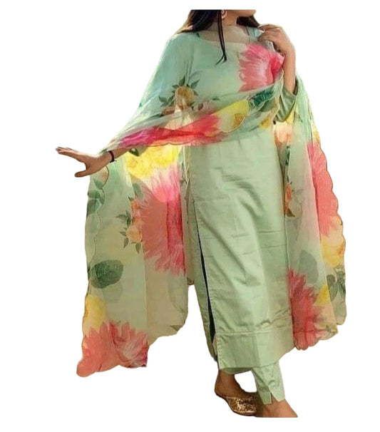 Patlani WomenS Full Stitched Solid Salwar Suits With Floral Printed Dupatta.