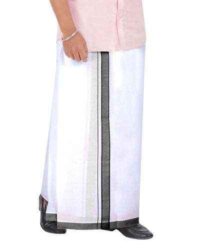 Prakasam Cotton MenS Double White Dhoti With Dobby Design Border (1.30 X 3.60 Meter)