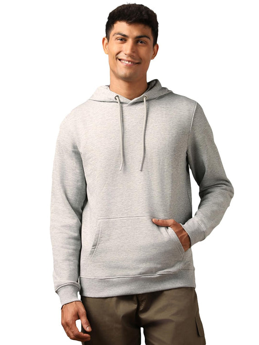 Nobero Elegant Unisex Grey Melange Cotton Solid Plain Hoody Sports Winter Gym Workout Running Travel Trekking Hooded Sweatshirts
