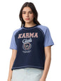 The Souled Store Karma Club Women and Girls Short Sleeves Round Neck Blue Graphic Printed Cotton Relaxed Fit T-Shirts