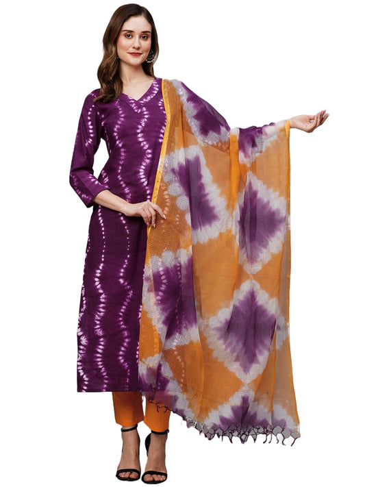 GoSriKi Women's Cotton Blend Straight Printed Kurta with Pant & Dupatta (Mukhi Pink-GS)