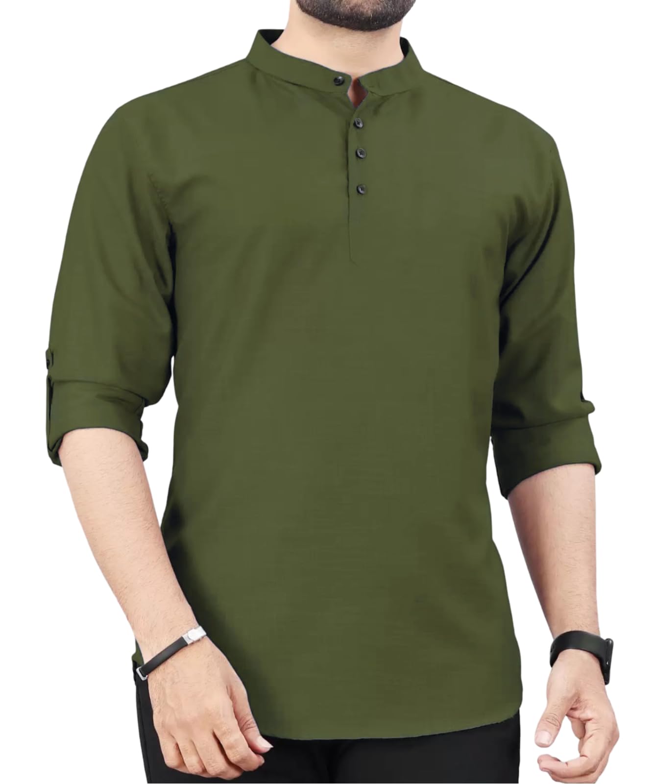 Deemoon MenS Cotton Blend Kurta With Solid Regular Fit Mandarin Collared Neck Full Sleeve And Waist Length | Kurtas For Men | M