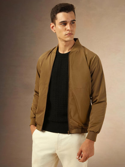Dennis Lingo Men Regular Fit Ployseter Solid Full Sleeves Mock Collar Bomber Jackets