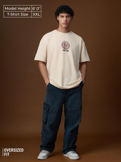 The Souled Store Disney: Night Fury Men and Boys Short Sleeves Round Neck Beige Graphic Printed Cotton Oversized T-Shirts