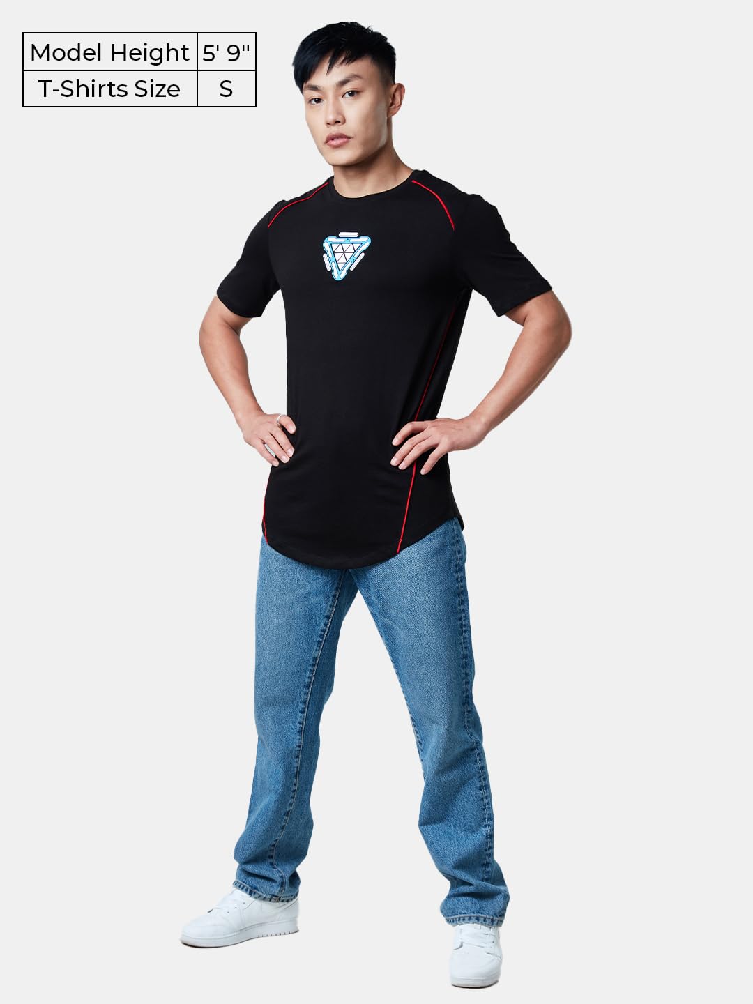 The Souled Store Men Official Iron Man: Stark Special Arc Reactor Black Printed Drop Cut T-Shirts