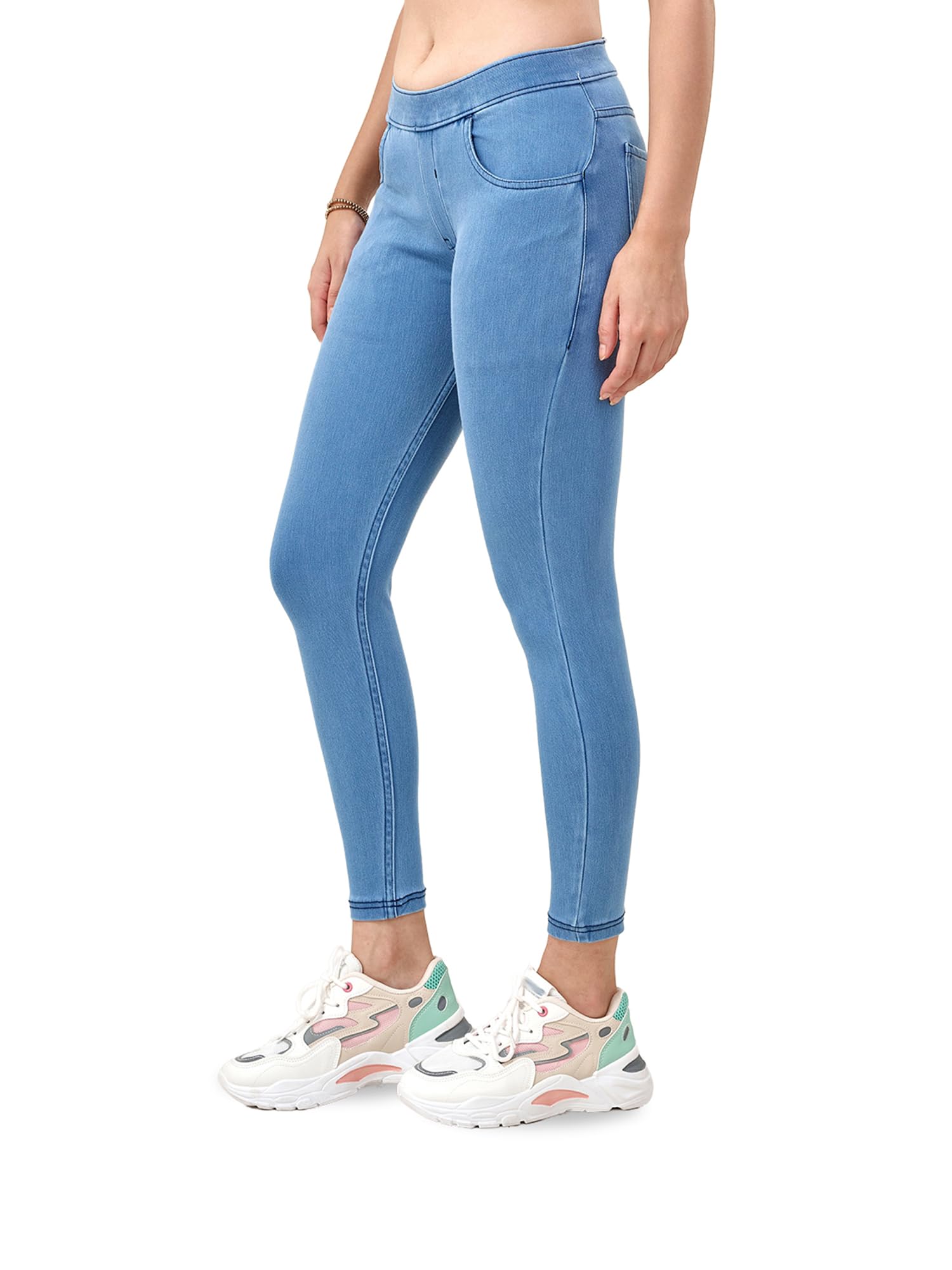 Lyra WomenS Solid Mid Rise | Rich Cotton Knitted Fabric | Regular Length | Pack Of 1 Ice Blue