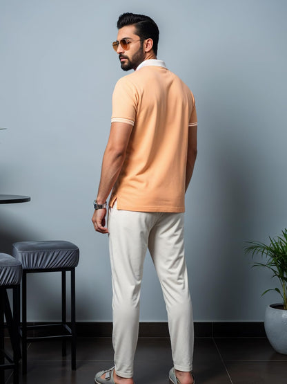 Mens Premium Cotton Polo T-Shirt | 220 GSM Soft Fabric | Casual Stylish Look | Zipper Polo Design Peach Polo T Shirt | Polo Tshi