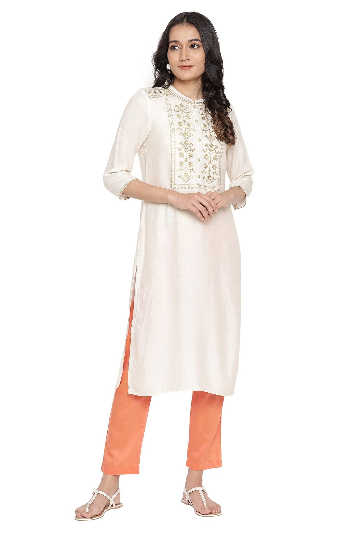 Aurelia WomenS Viscose Embroidered Regular Kurta (21Aua12508-504372_Off White_3Xl)