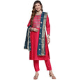 ishin Women's Pink Embroidered A-Line Kurta set With Trouser and Dupatta