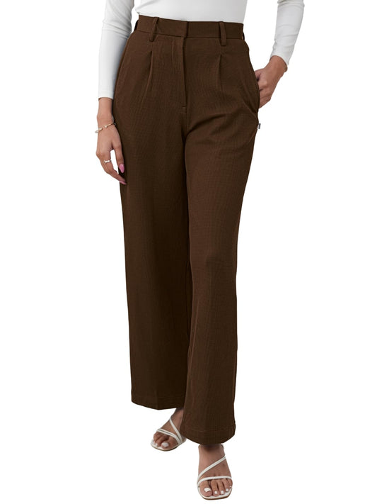 Greciilooks High Waist Cotton Trousers For Women  Flared Parachute Pants With Side Pockets | Casual Travel Cargo Pants Dark Brow