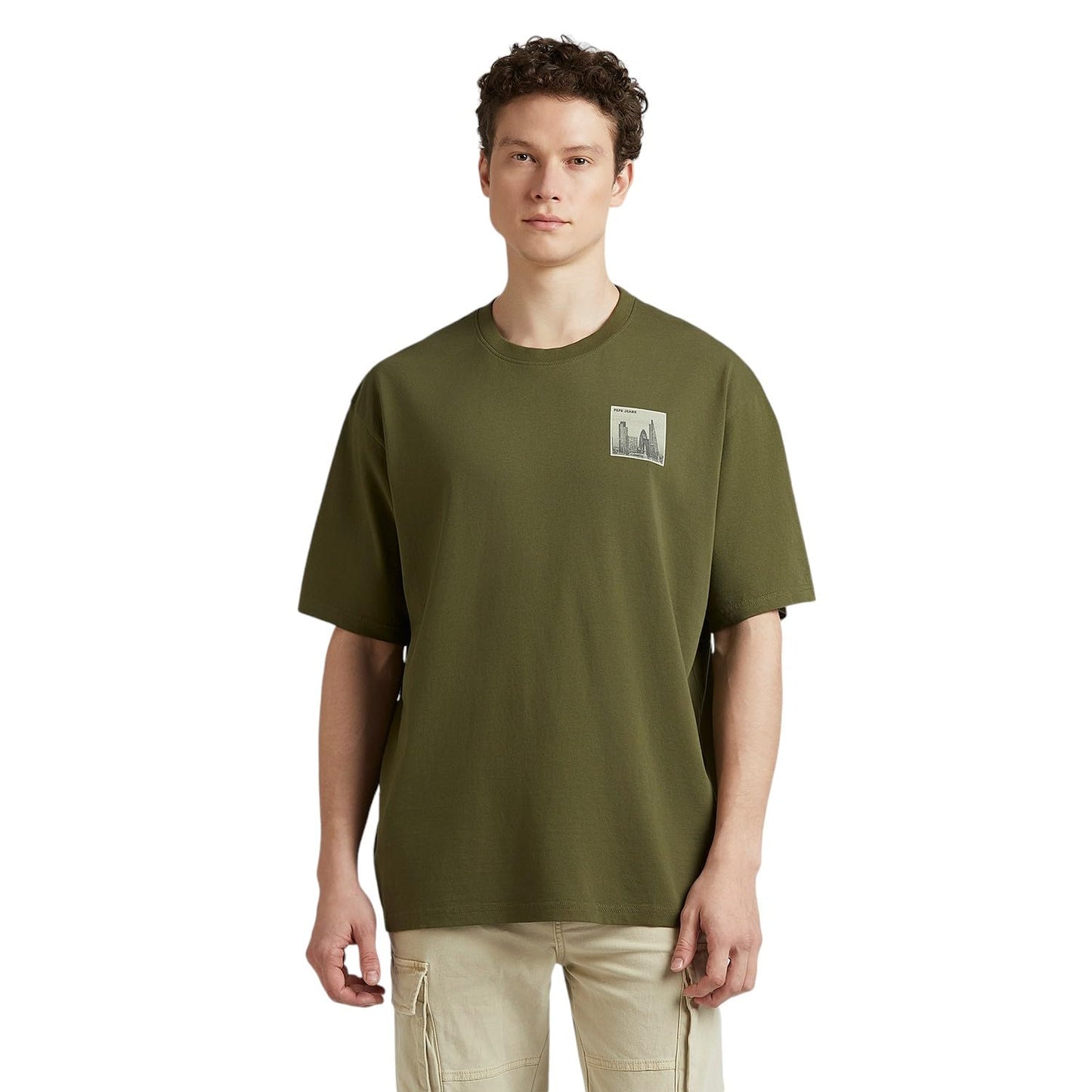 Pepe Jeans Olive Back Print Short Sleeve Oversized T-Shirt