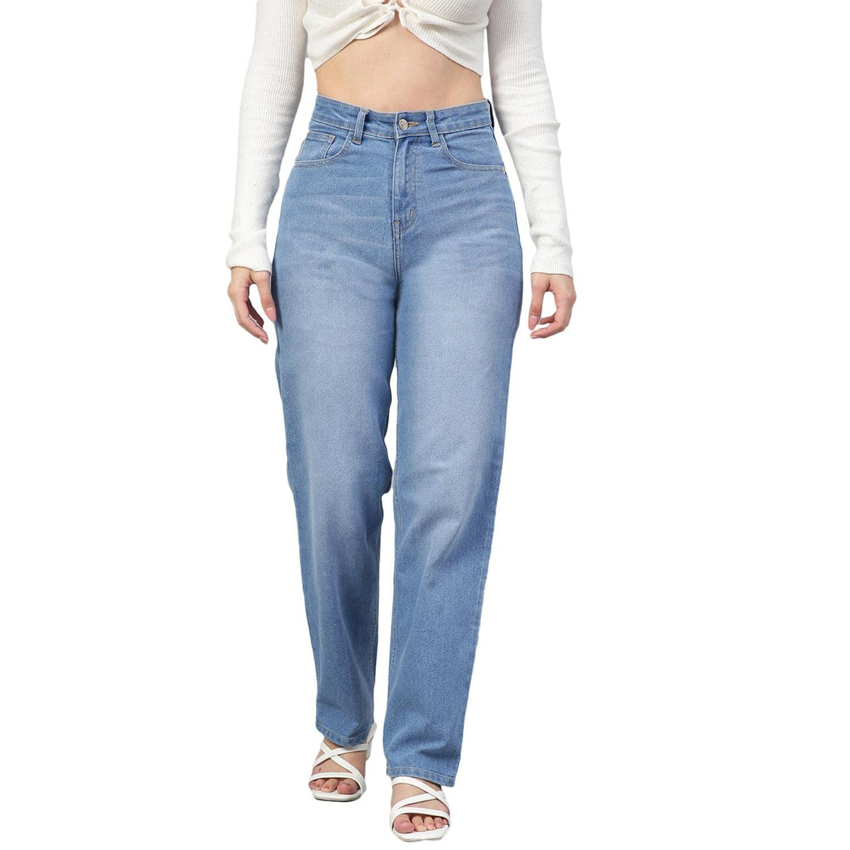 Kotty Womens High Rise Cotton Lycra Solid Jeans Light Blue