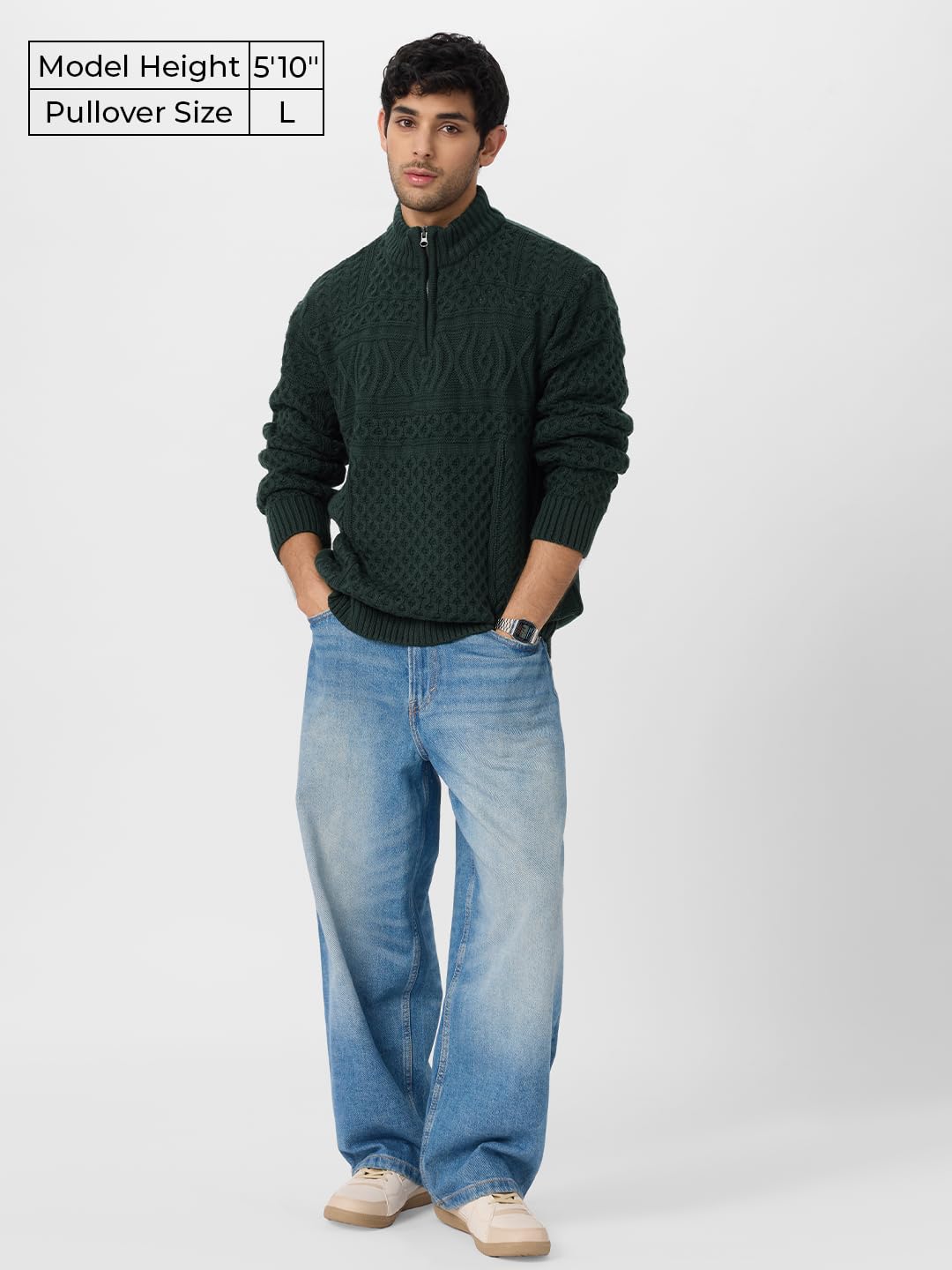 The Souled Store Cable Knit Pullover : Emerald Oversized Pullovers for Men and Boys
