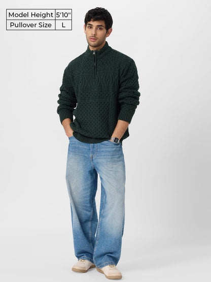 The Souled Store Cable Knit Pullover : Emerald Oversized Pullovers for Men and Boys