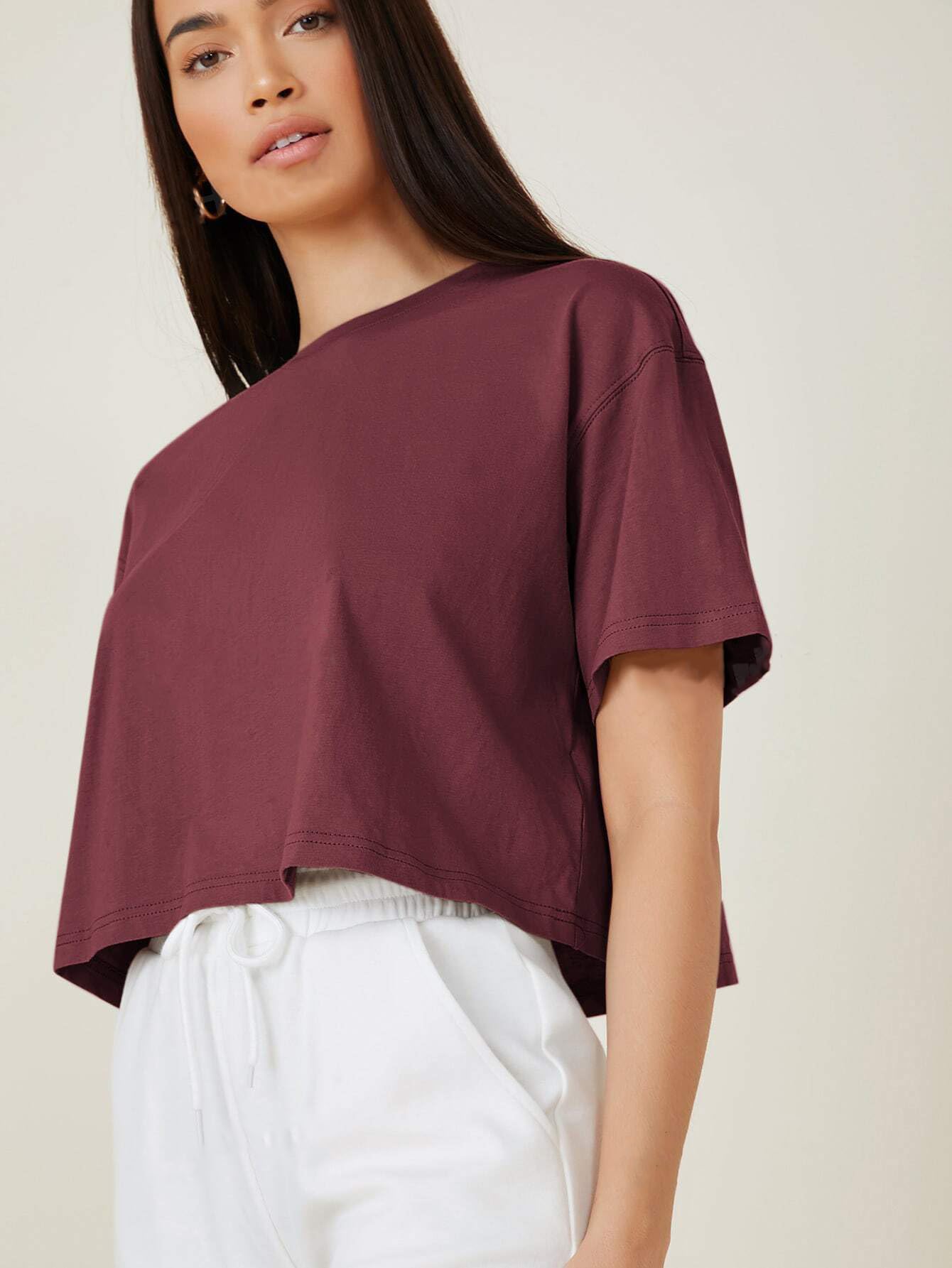 Kotty WomenS Solid Cotton Blend Oversized Crop T-Shirts