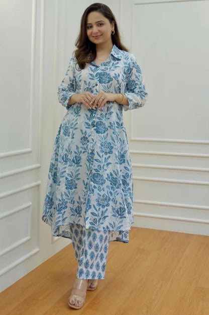 Leriya Fashion Ethnic Co Ord Set For Women Sky Blue