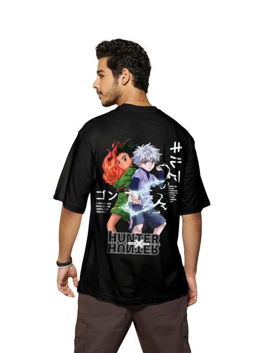Bewakoof Mens Gon & Killua Graphic Printed Cotton T-Shirt - Oversized Fit, Round Neck, Half Sleeves_597946_Black_S
