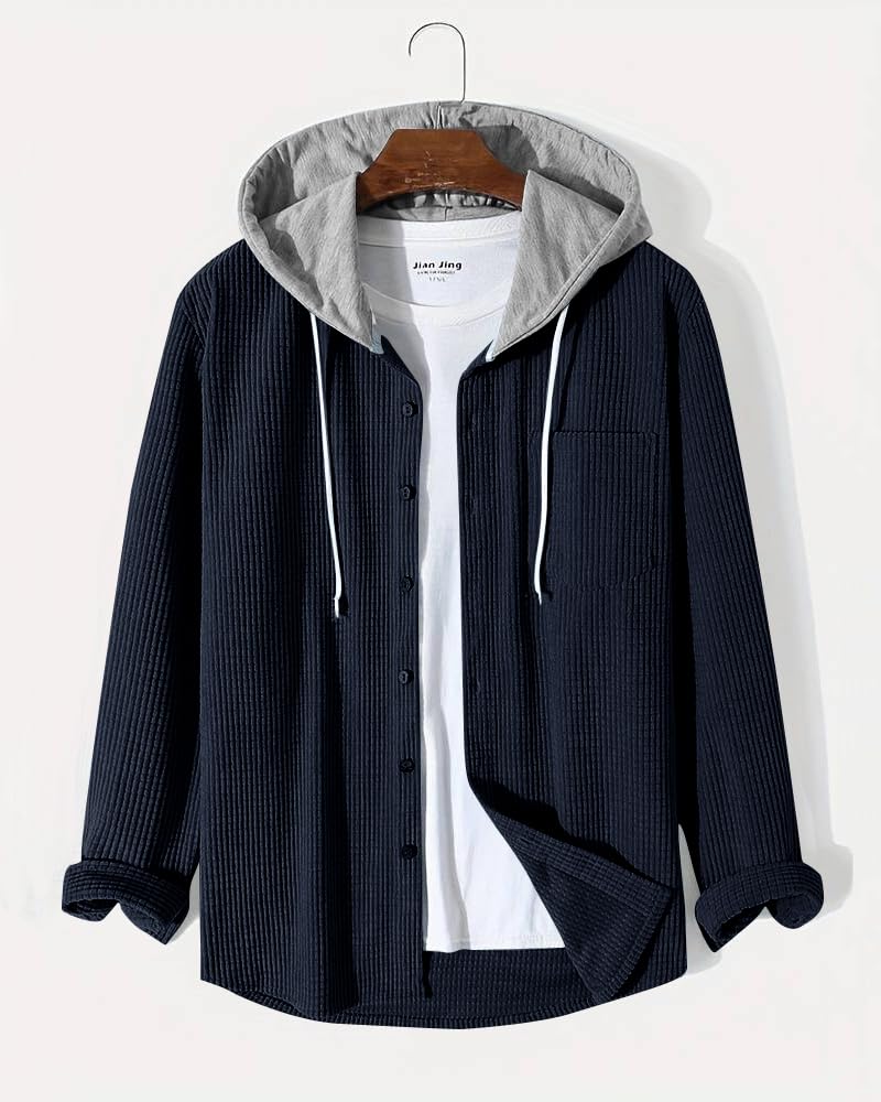 Noble Monk Mens Solid Regular Fit Shirt | Shirt with Hood | Full Sleeves Hooded Shirt for Men