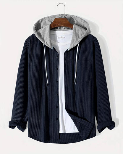 Noble Monk Mens Solid Regular Fit Shirt | Shirt with Hood | Full Sleeves Hooded Shirt for Men