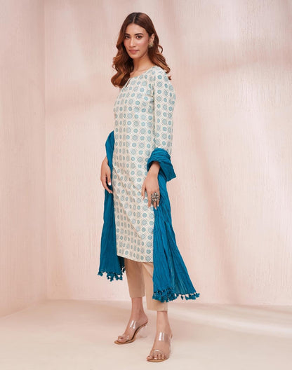 Fabindia WomenS Cotton Printed Regular Kurta (1037543White- White-Teal