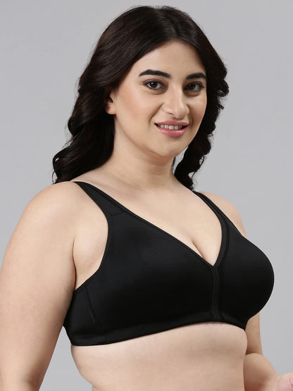 Enamor F024 Plush Comfort Full Support Bra - Non-Padded Wirefree High Coverage - Black