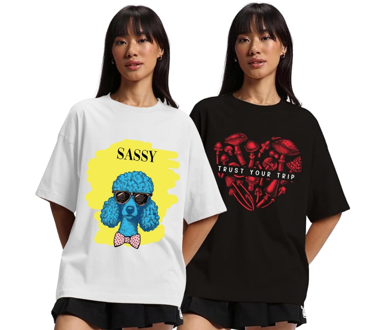 Juneberry Pure 100% Cotton Oversized Loose Baggy Fit Drop Shoulder Latest Aesthetic & Cool Graphic Prinred Half Sleeve T-Shirts
