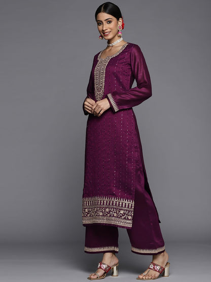 Libas Womens Silk Blend Kurta Sets (33416O_Purple