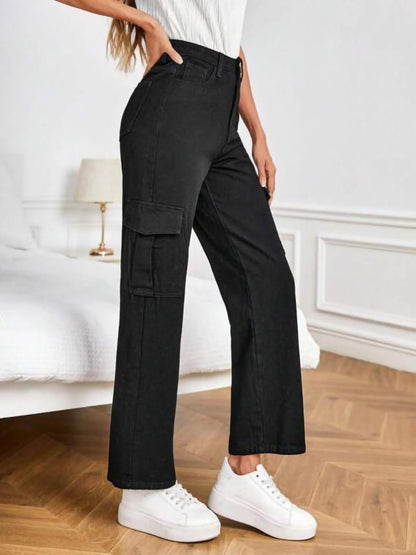 Kotty WomenS Solid High Rise Relaxed Fit Cargo Jeans