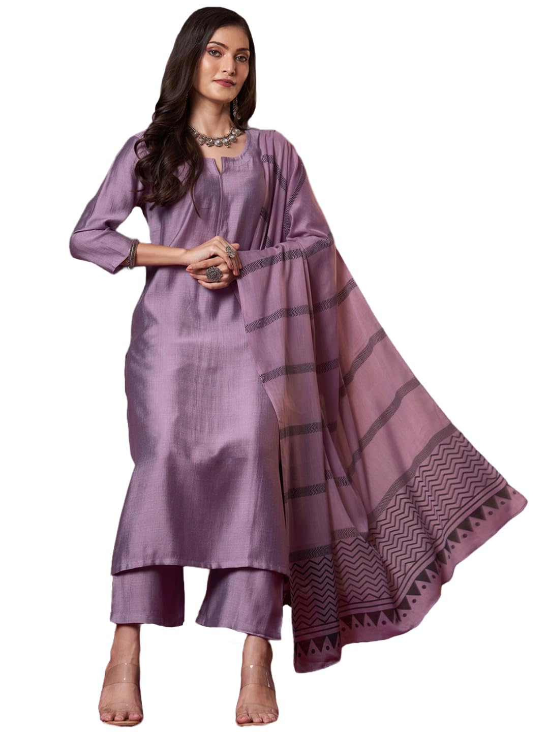 ANNI DESIGNER Womens Kurta with Trousers and Dupatta, purple, 44