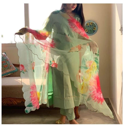 Patlani WomenS Full Stitched Solid Salwar Suits With Floral Printed Dupatta.