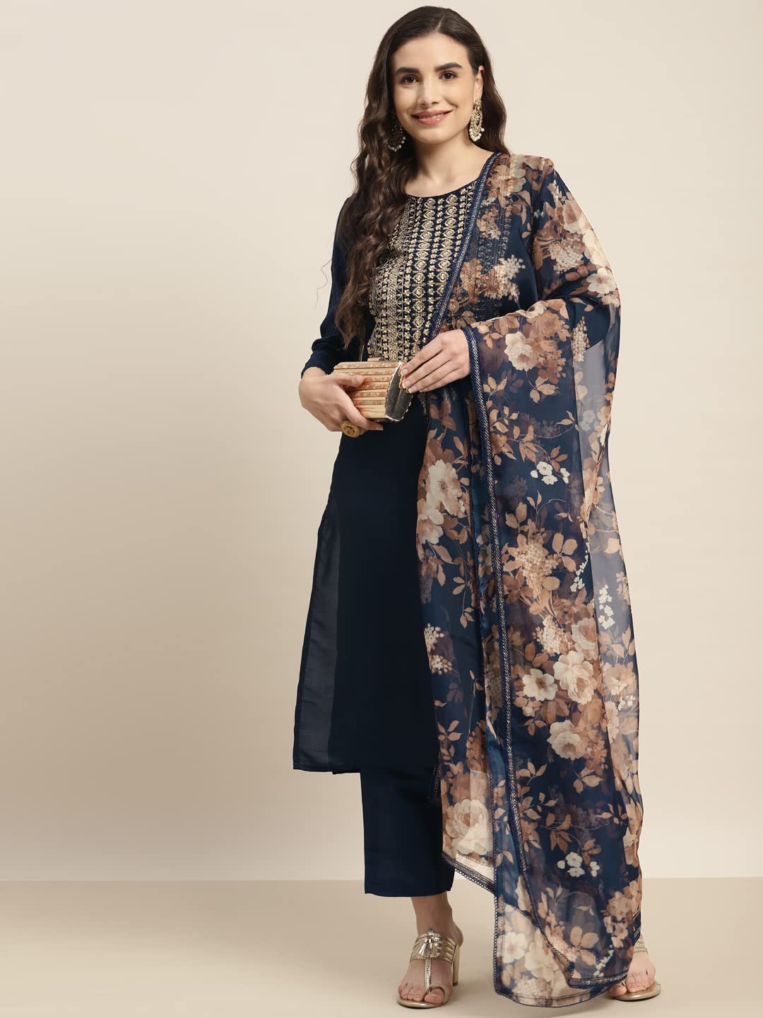 Womanista Women Blue Kurta with Organza Dupatta