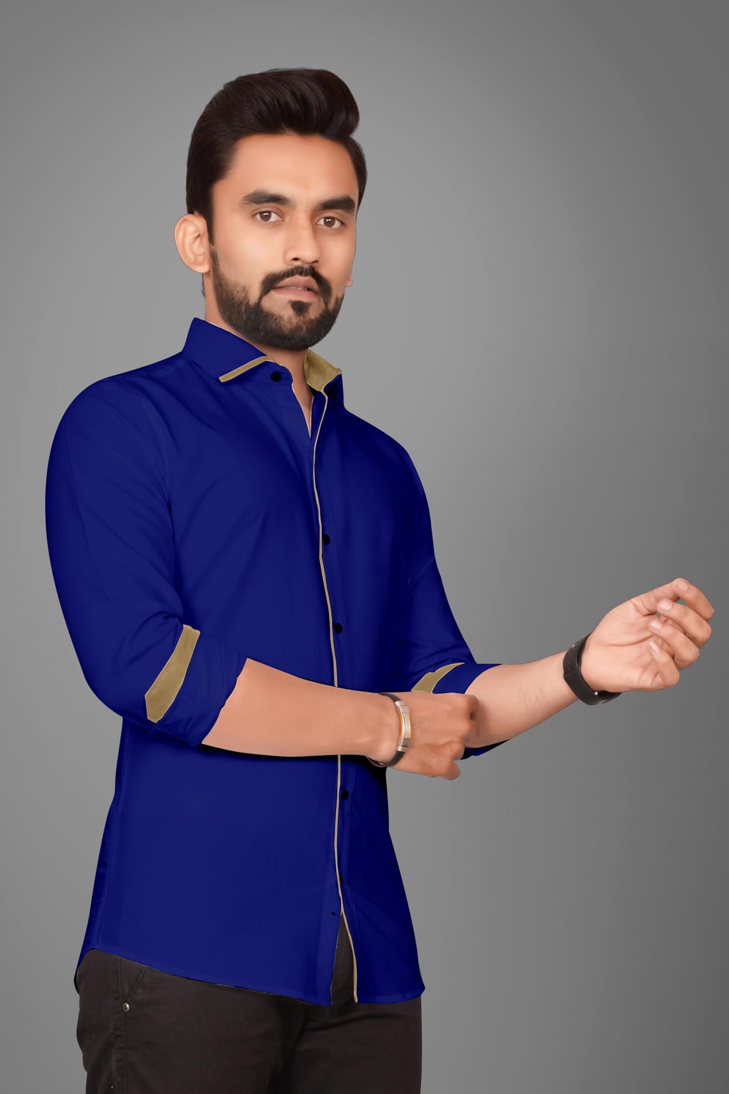 Besix MenS Blue Rayon Blend Full Sleeve Shirt For Man With Tailored Fit Spread Collar And Standard Length - Formal Stylish Wear