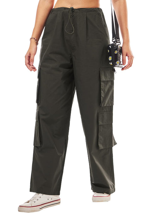 Bewakoof WomenS Solid 100% Cotton Parachute Pants - Baggy Oversized Fit_589657_Brown_Xs