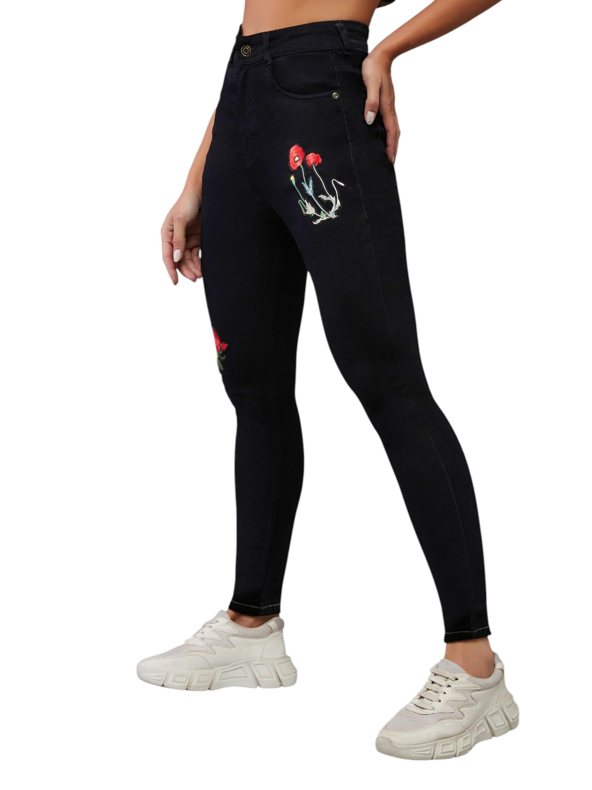 Dolce Crudo Womens Slim Fit High Rise Regular Length Detailing Denim Jeans (DOSS19DEN08-27-378-28, Ash Black, 28)