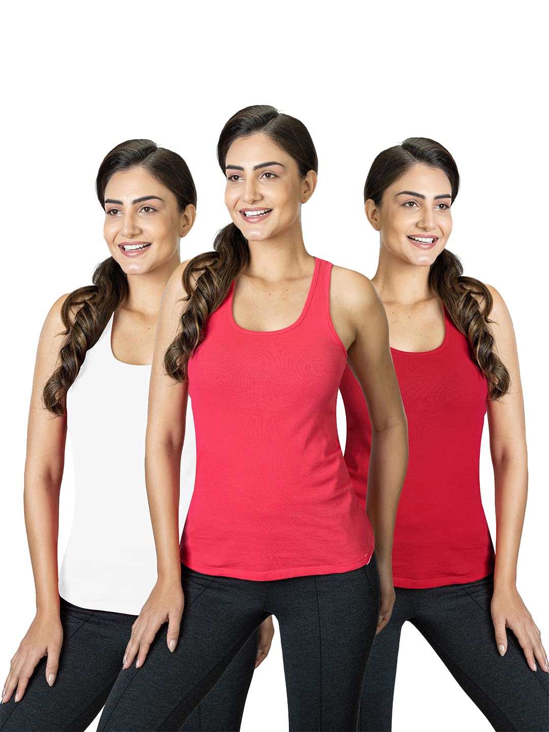 Lyra WomenS Stretchable Premium Cotton Racerback Tank Top (Pack Of 3)