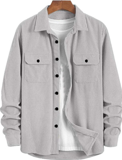 Deelmo MenS Full Sleeve Corduroy Shirt | Stylish Textured Casual Button-Down Shacket For Autumn Winter | Dual Pocket Front Desig
