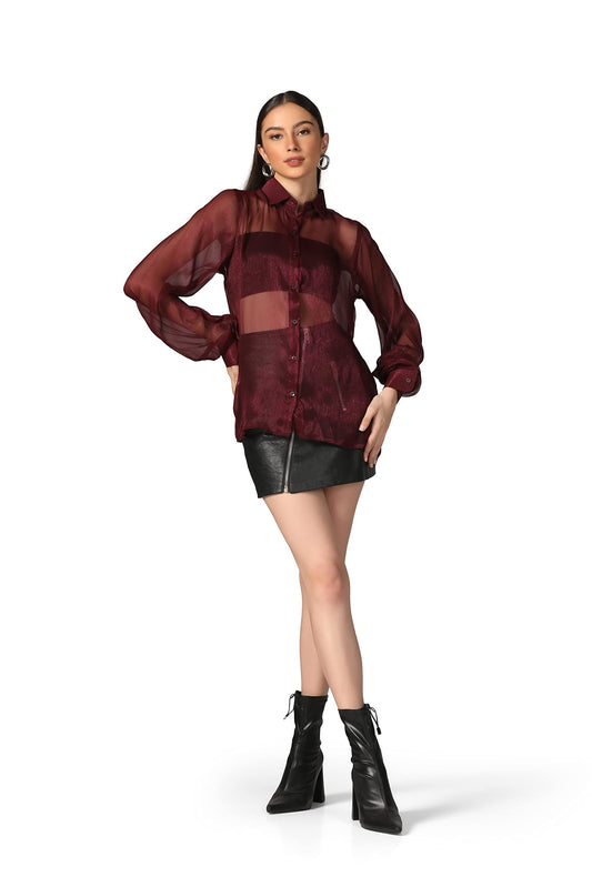 Greciilooks Western Shirt For Women| Sheer Mesh Transparent Button Down Shirt Top| Long Cuff Sleeve Shirt| Spread Collar Girls S