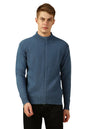 Dennis Lingo Men Blue Solid Slim Fit Full Sleeve Mock Collar Pullover Sweater