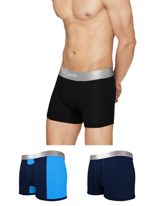 XYXX Mens Underwear Illuminati IntelliSoft Antimicrobial Micro Modal Trunk Pack of 3 (Black;Black Iris;Black Iris & Brilliant B