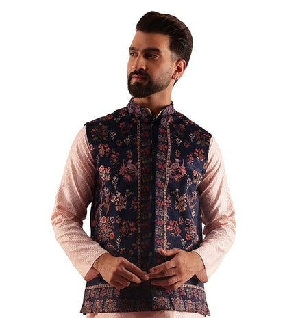 SOJANYA (Since 1958 Mens Velvet Navy Nehru Jacket With Paisley Print