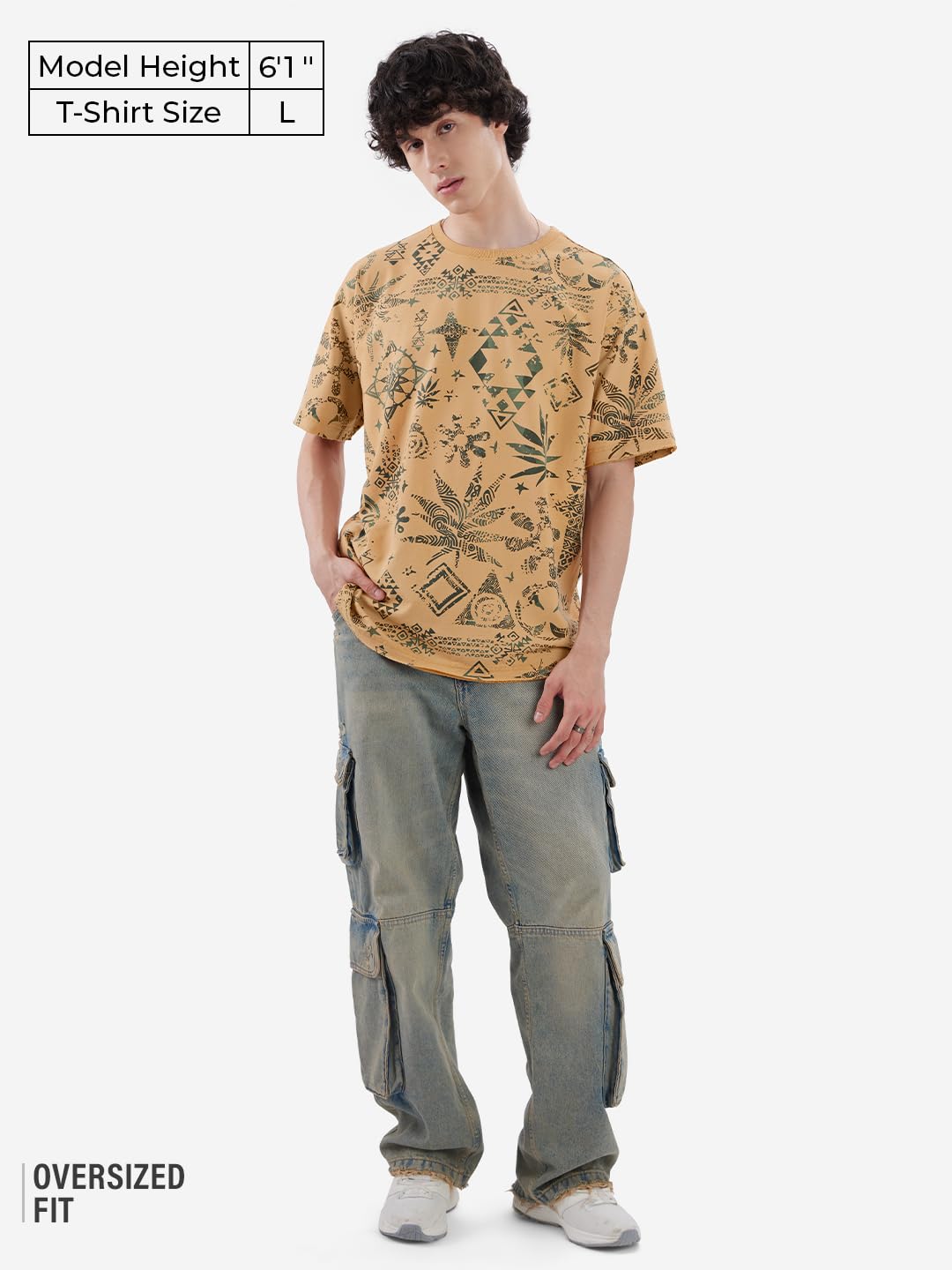 The Souled Store Kalahari Men and Boys Short Sleeve Round Neck Brown All Over Printed Cotton Oversized T-Shirts