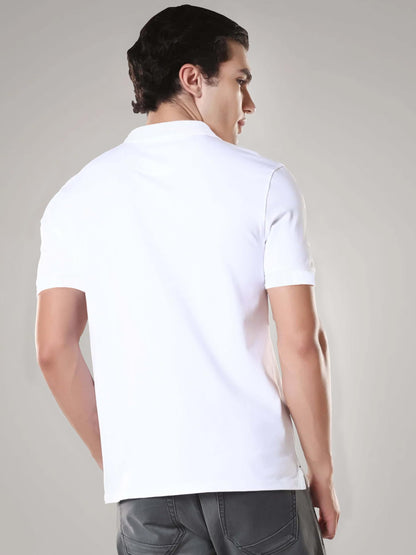 Noble Monk MenS Half Sleeve Polo Neck Water Repellent T-Shirt |Soft Cotton Casual Tee For Everyday Wear White