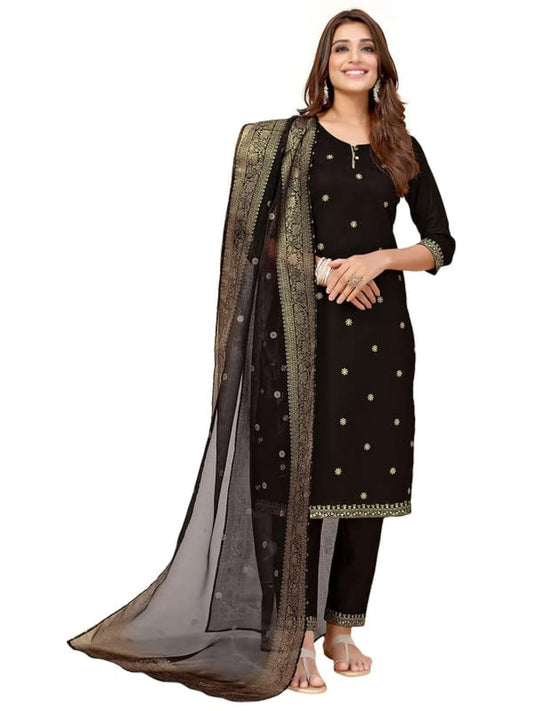 Sanisa Women's Embroidered Straight Kurta Set With Dupatta