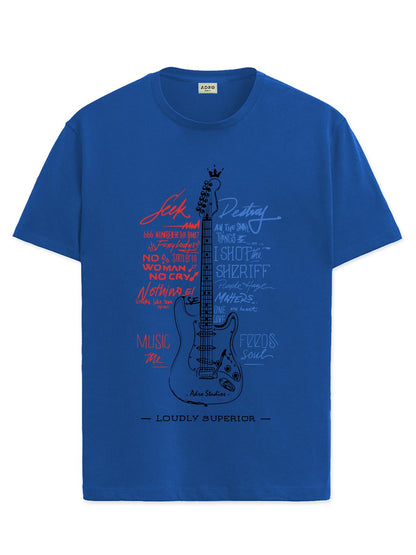 ADRO Guitar Design Printed T-Shirt for Men - 100% Cotton, Regular Fit, Soft Breathable Fabric | RN23-M-GTR-RB