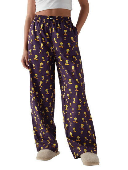 Bewakoof Womens All Over Printed Regular Fit Cotton-Poplin Pyjama_644696_Purple_L