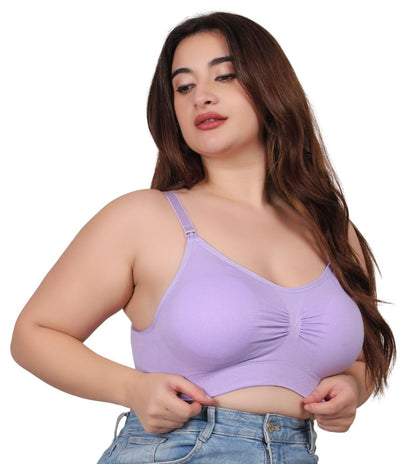 Fabme WomenS Nylon Blend Wire Free Modern Nursing Padded Bra (Br0278_Lavender