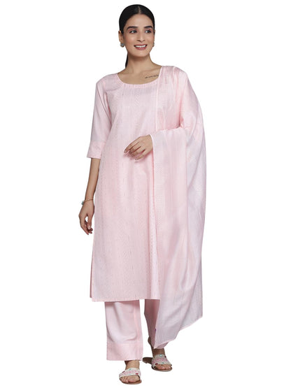 Libas Womens Self Design Silk Blend Straight Kurta With Palazzos And Dupatta
