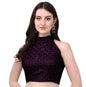 Pujia Mills WomenS Wine Sleeveless Blouse For Women Halter Neck Chickenkari Sequins Work Readymade Saree Blouse (Diamond Halter