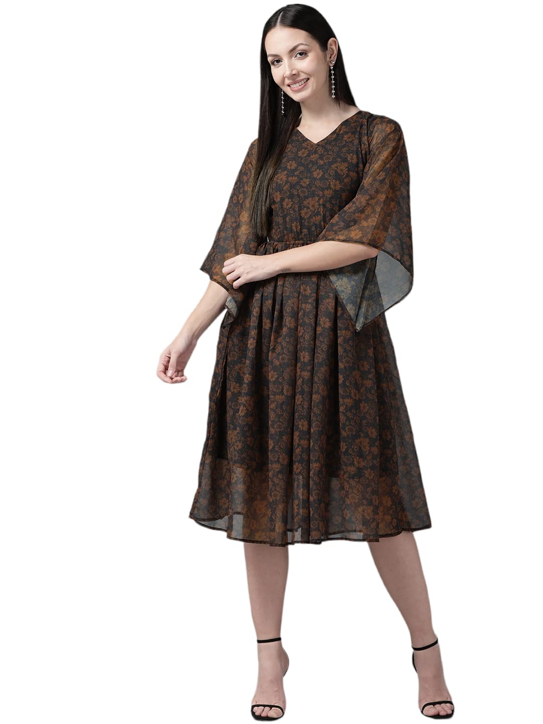 Aarika Womens Brown Color Georgette Dress (DR-AW-028-BROWN-S)